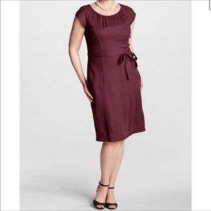 Lands’ End burgundy shirred linen sheath dress